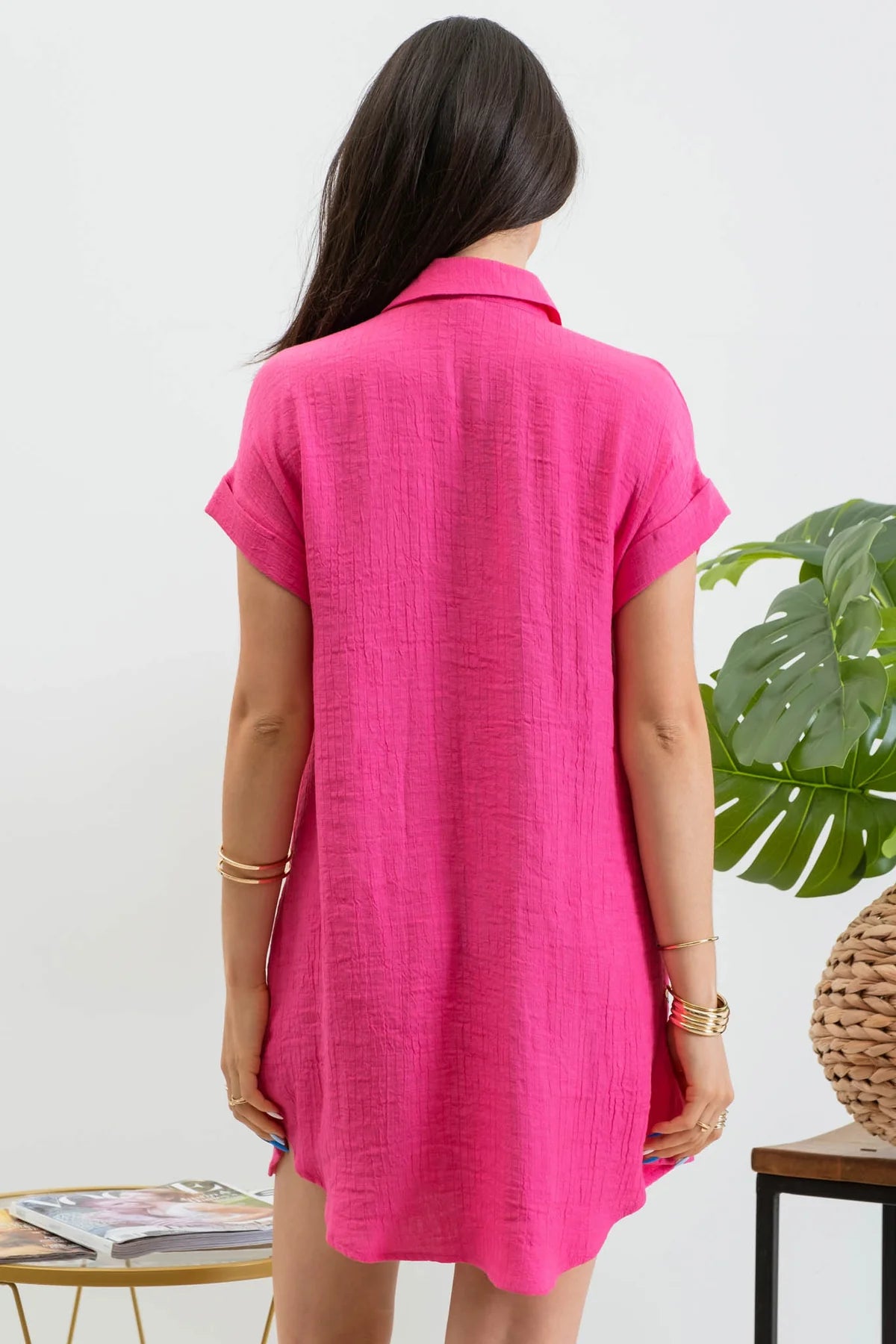 COLLARED BUTTON DOWN TUNIC MINI DRESS / SWIM SUIT COVER