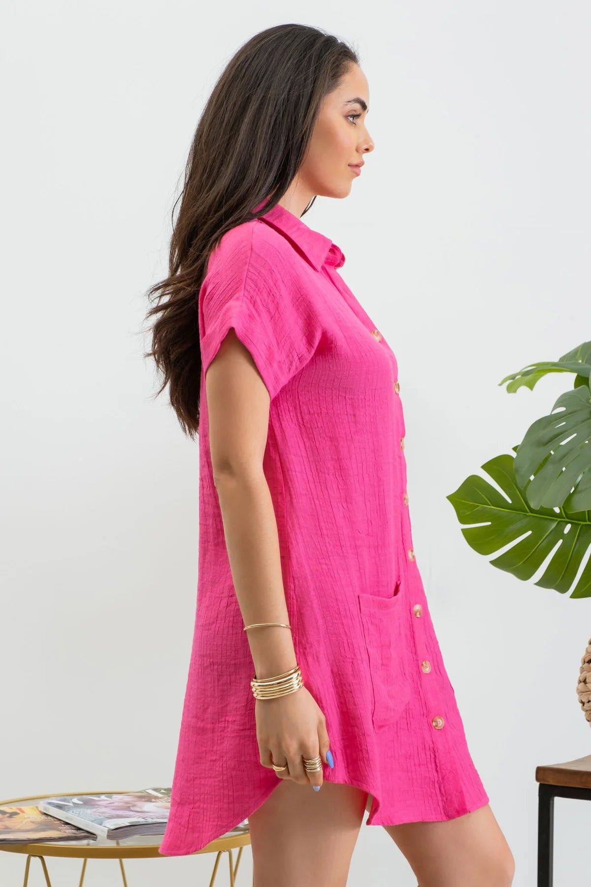 COLLARED BUTTON DOWN TUNIC MINI DRESS / SWIM SUIT COVER