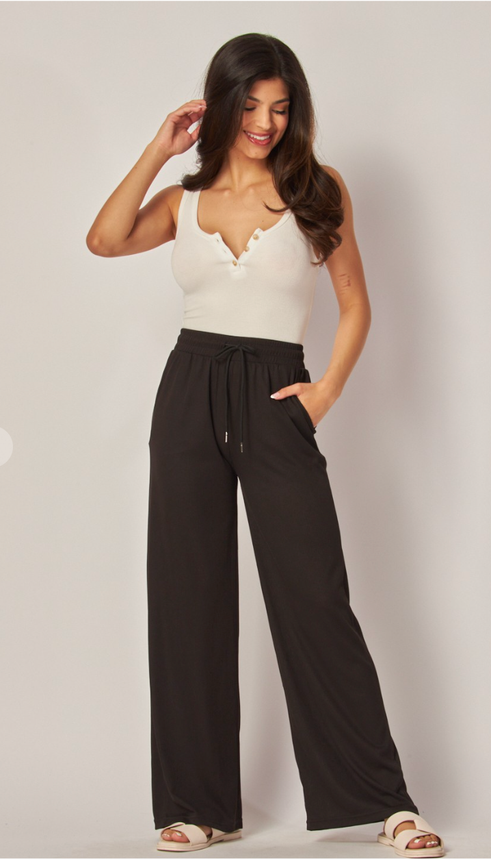Stretchy Drawstring Wide Leg Pant